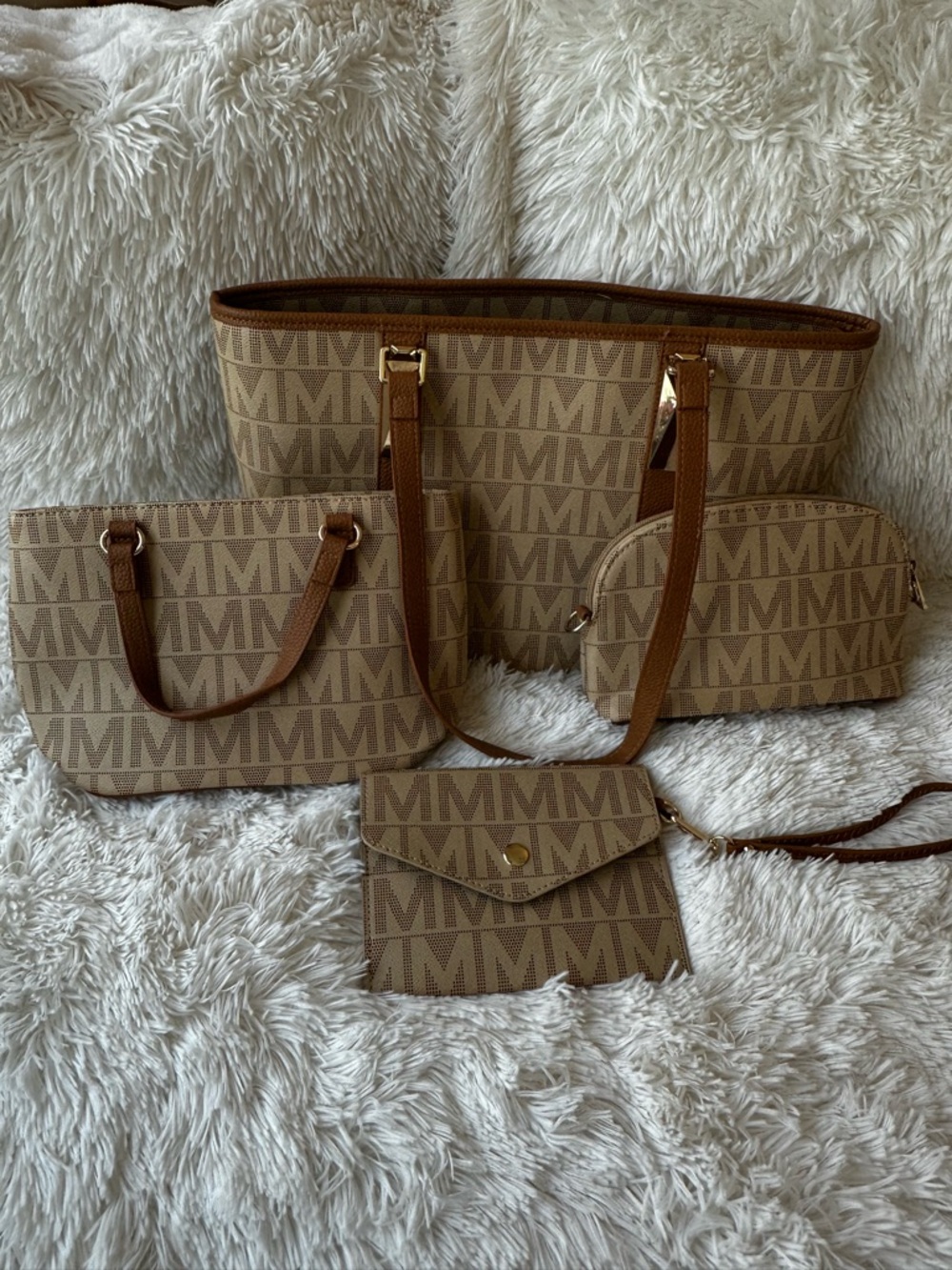 MFK Collection Lady M Signature Tote Purse Wallet Cosmetic Pouch 4 Piece Set